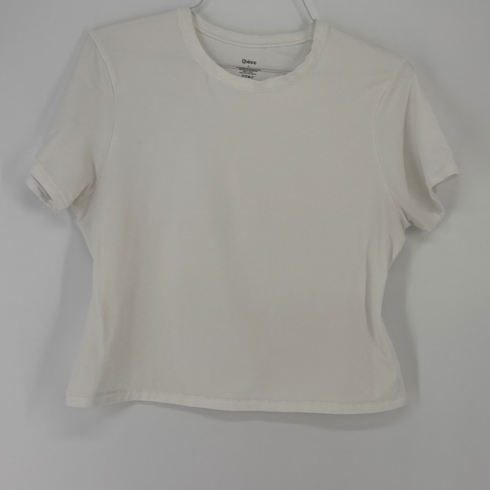 Quince Organic Cotton Cropped Women XL T-Shirt White Crew Neck Short Sleeve
